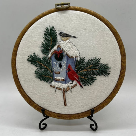 6" Christmas Winter Birdhouse with Cardinal Embroidery Kit