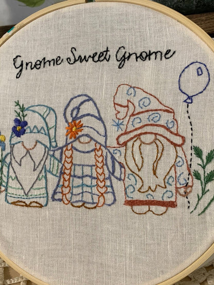 8" Gnome Sweet Gnome Hand Embroidery Design PDF Download