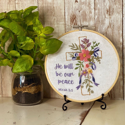 6" Floral Cross with Christian Scripture Embroidery Kit