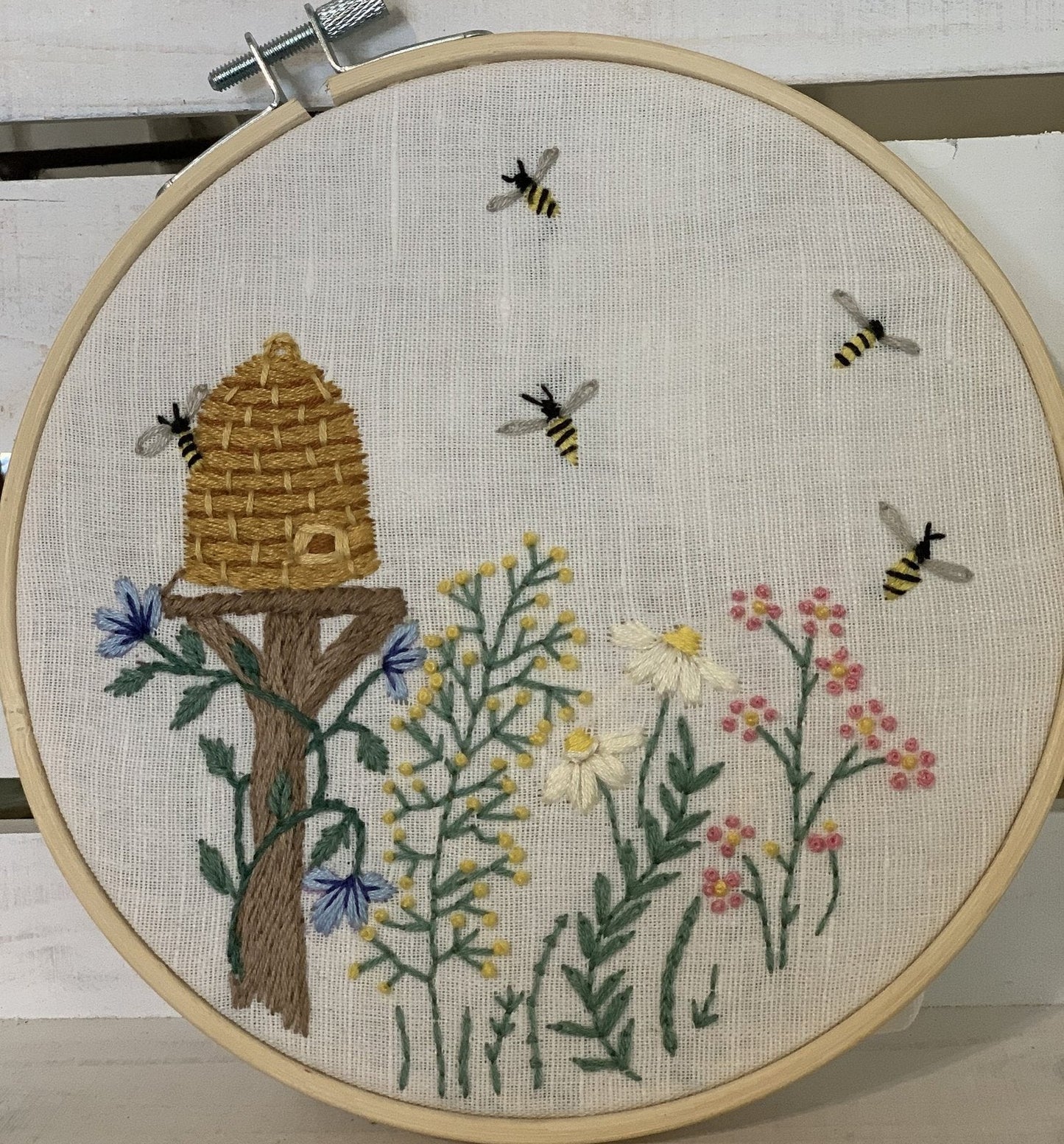 6" Bee Happy - Bee Hive in the Garden Embroidery Kit