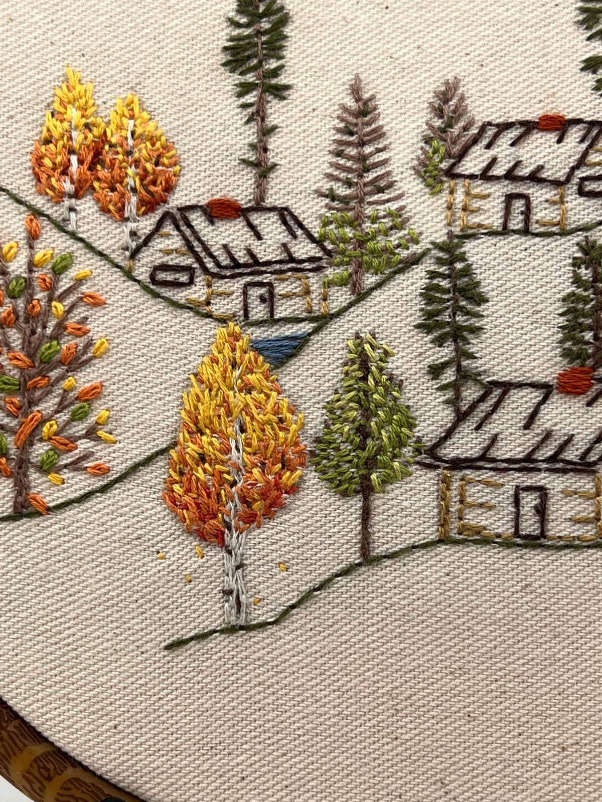 8" Autumn Cabin in the Woods Forest Embroidery Kit
