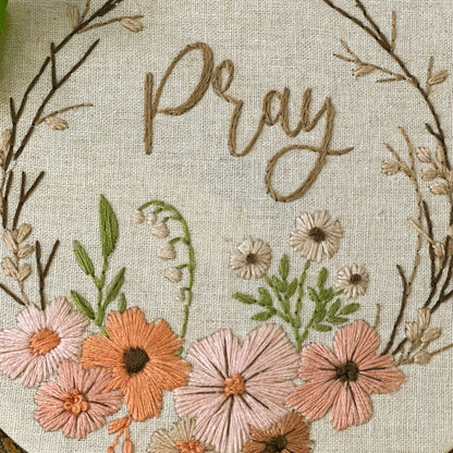 8" Pray Christian Lovely Floral Wreath Embroidery Kit