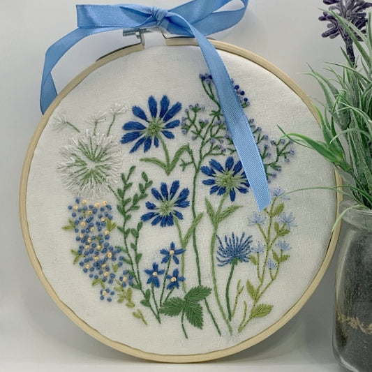 6" Beauty in Blue Floral Hand Embroidery Kit for Beginners