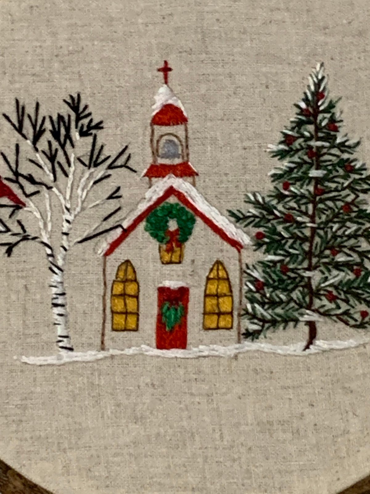 6" The Christmas Church in Winter, Cardinal Bird Embroidery Kit