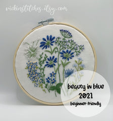 8”  Blue Flowers Hand Embroidery PDF Pattern download