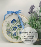 8”  Blue Flowers Hand Embroidery PDF Pattern download