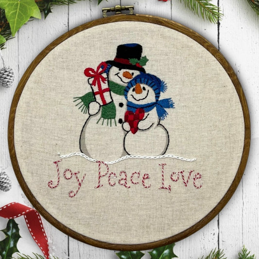 8" Snowman Couple 'Joy Peace Love' Embroidery Kit