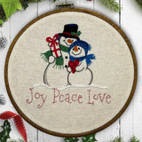 8" Snowman Couple 'Joy Peace Love' Embroidery Kit