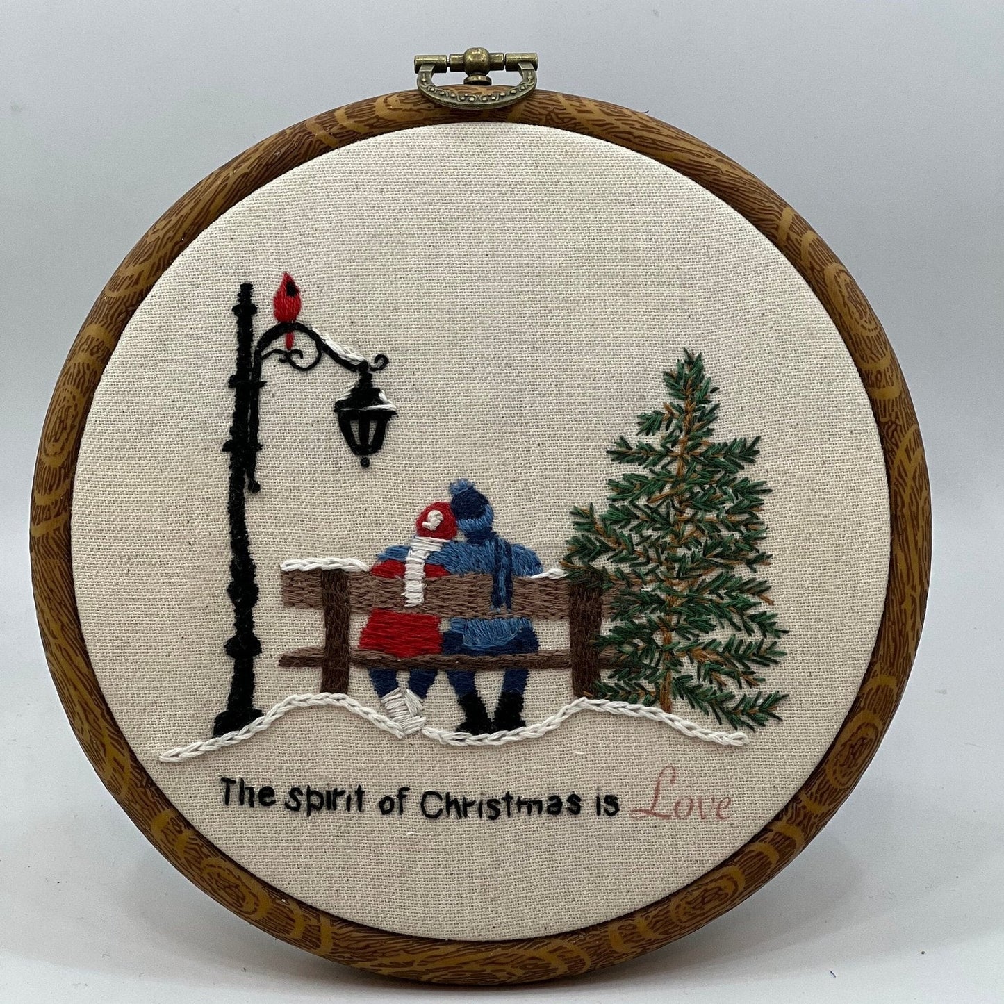 6" Couple on Bench Winter Christmas Love Embroidery Kit