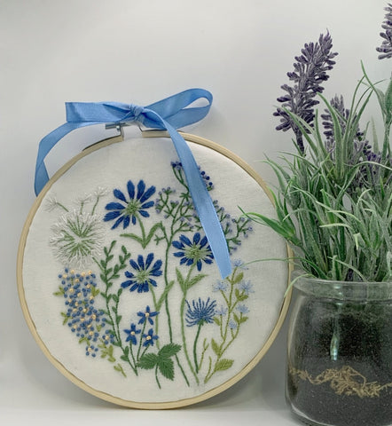 8”  Blue Flowers Hand Embroidery PDF Pattern download