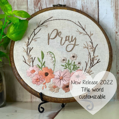 8" Pray Christian Lovely Floral Wreath Embroidery Kit