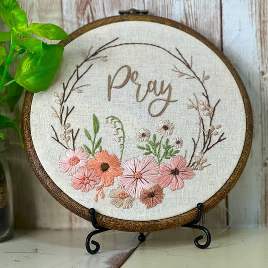 8" Pray Christian Lovely Floral Wreath Embroidery Kit