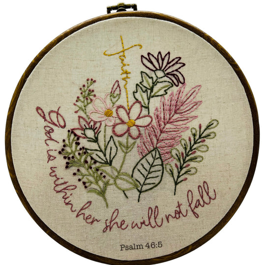 Psalm 46- God is within her- floral spray Embroidery Kit