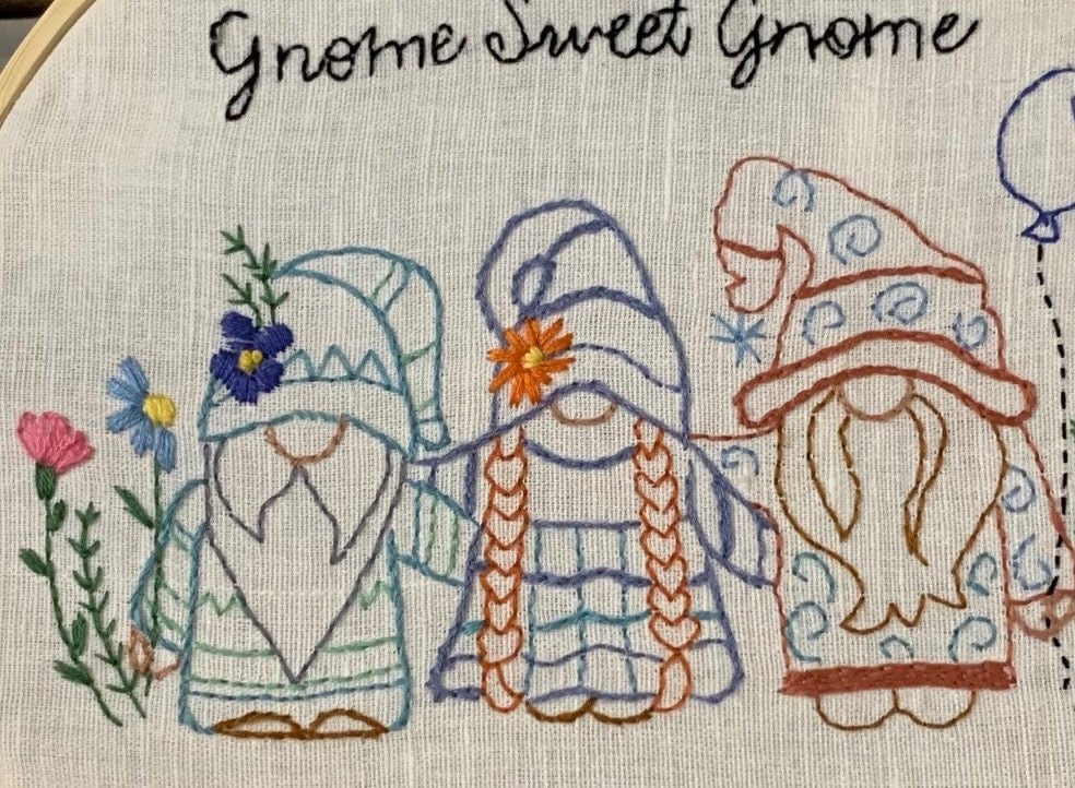 8" Gnome Sweet Gnome Hand Embroidery Design PDF Download