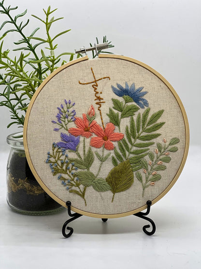 6" Beautiful Floral Wildflower Christian Faith Embroidery Kit