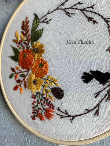 6" Autumn Wreath Floral Pumpkin Embroidery Kit