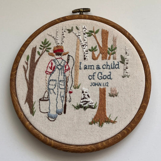 6" Child of God Personalized Boy Gone Fishing Christian Embroidery Kit