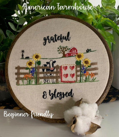 American Farm Life Grateful & Blessed Embroidery Kit