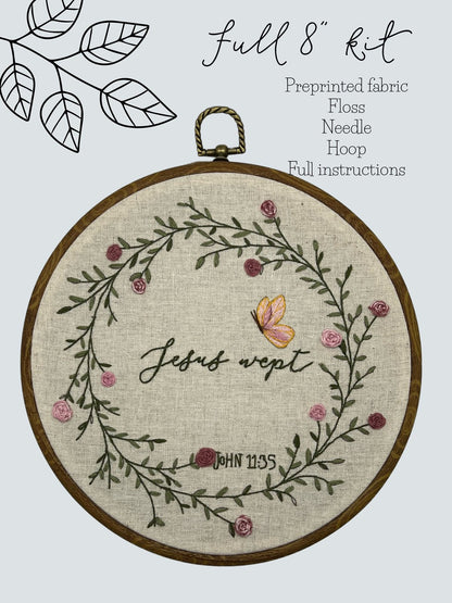 8" Jesus Wept Christian Wreath Hand Embroidery Kit