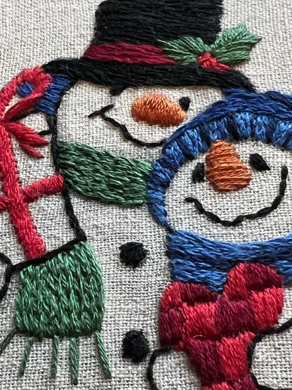 8" Snowman Couple 'Joy Peace Love' Embroidery Kit