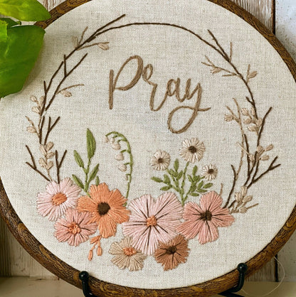 8" Pray Christian Lovely Floral Wreath Embroidery Kit