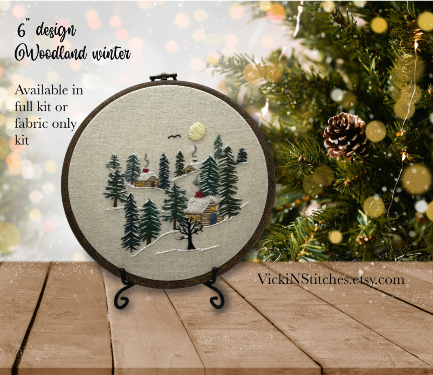 8” Cabin in the Woods Winter Embroidery Kit