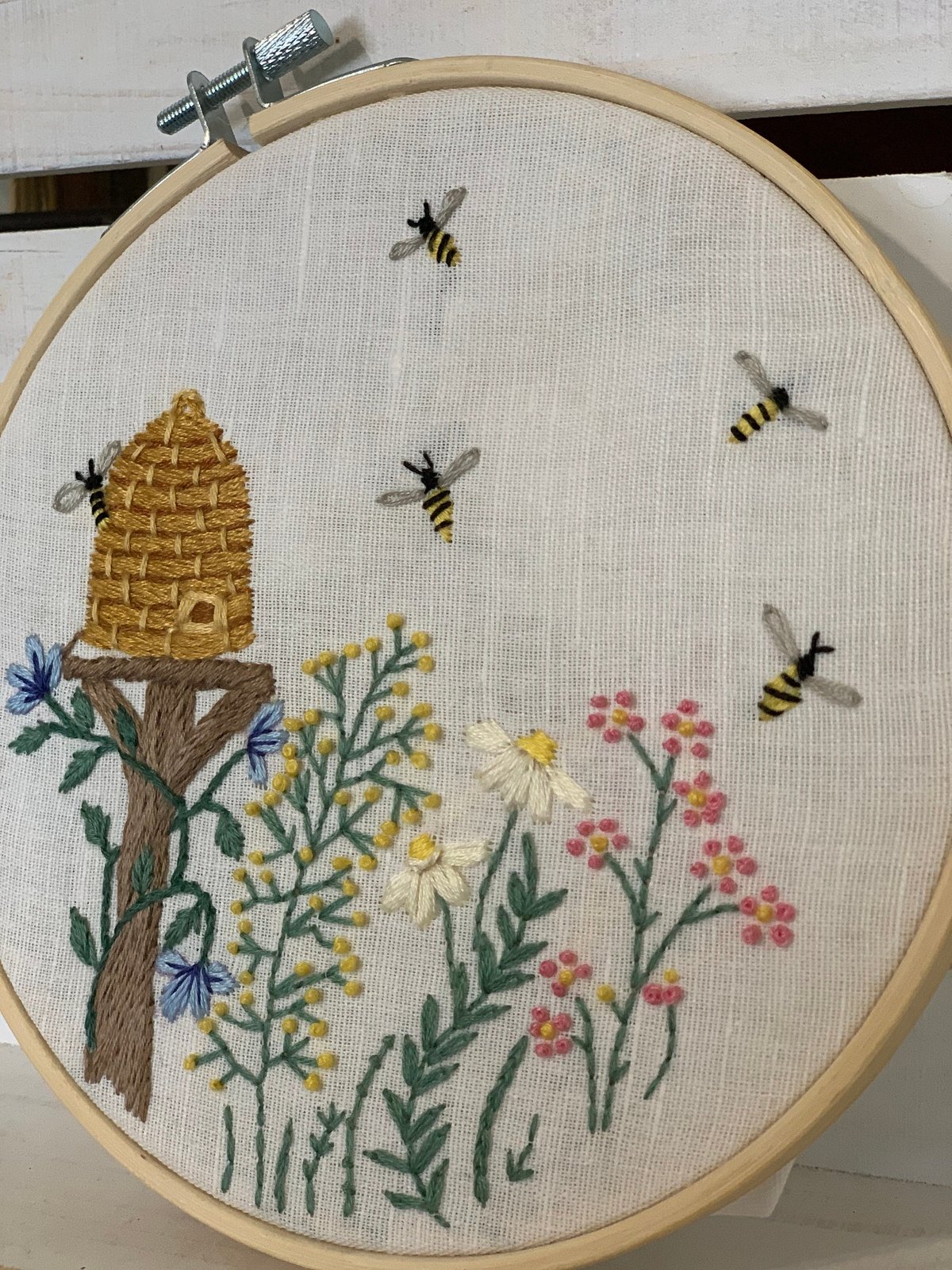 6" Bee Happy - Bee Hive in the Garden Embroidery Kit