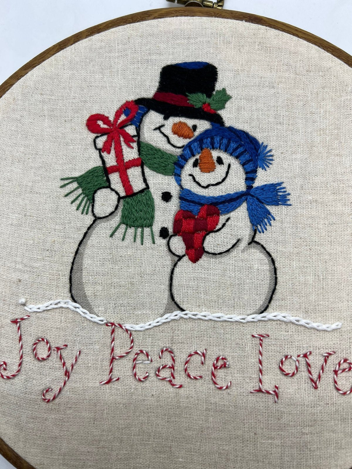 8" Snowman Couple 'Joy Peace Love' Embroidery Kit