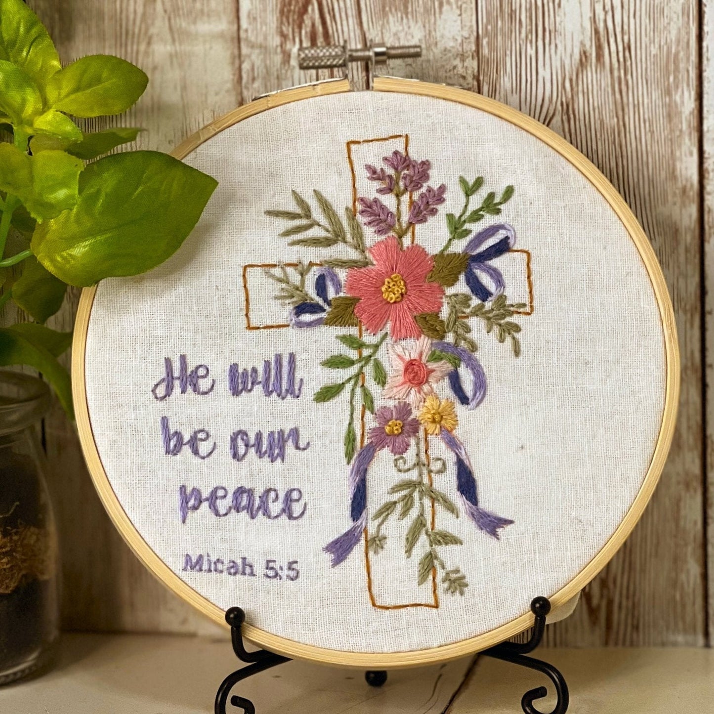 6" Floral Cross with Christian Scripture Embroidery Kit