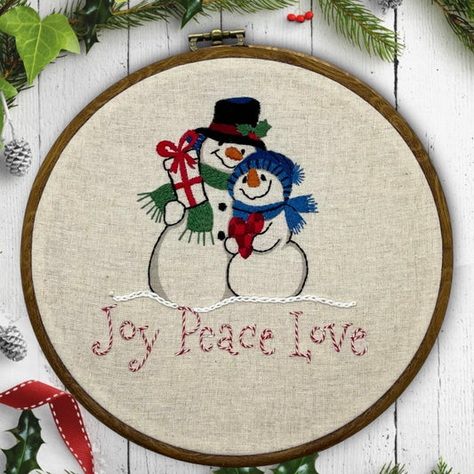 6" Joy Peace Love Christmas Snowman Embroidery Design Pattern PDF