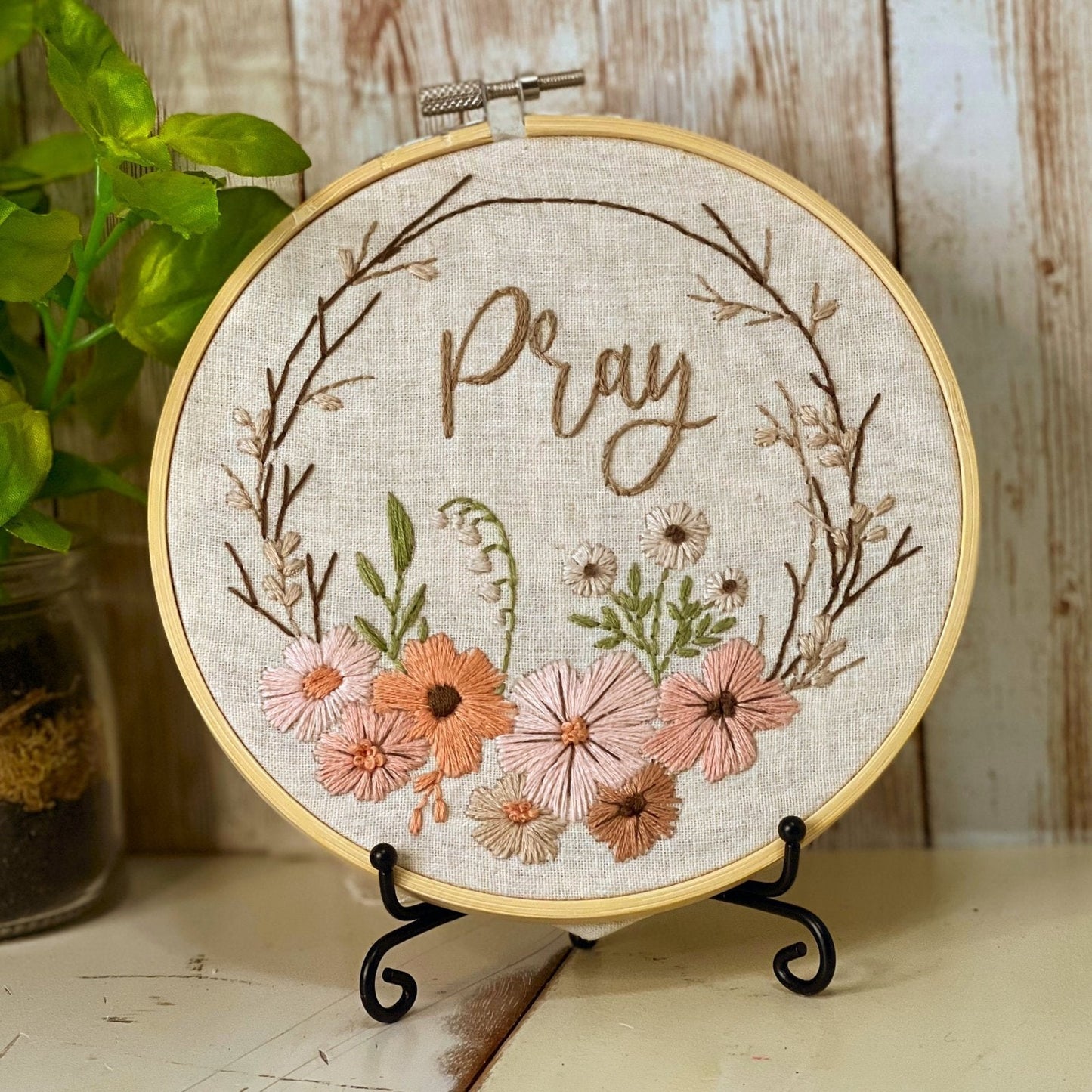 8" Pray Christian Lovely Floral Wreath Embroidery Kit