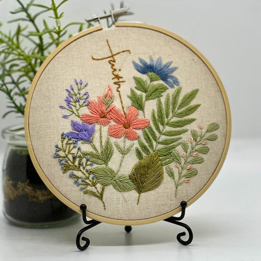 6" Beautiful Floral Wildflower Christian Faith Embroidery Kit