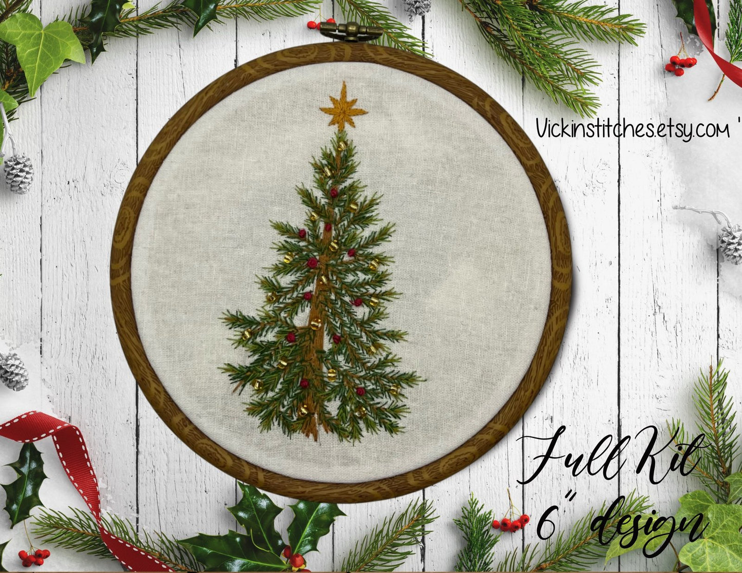 Realistic beaded Christmas Tree Embroidery Kit