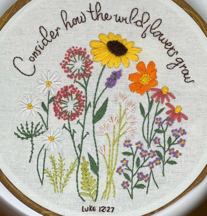 8" Luke 12 Wildflower Christian Embroidery Pattern PDF Download