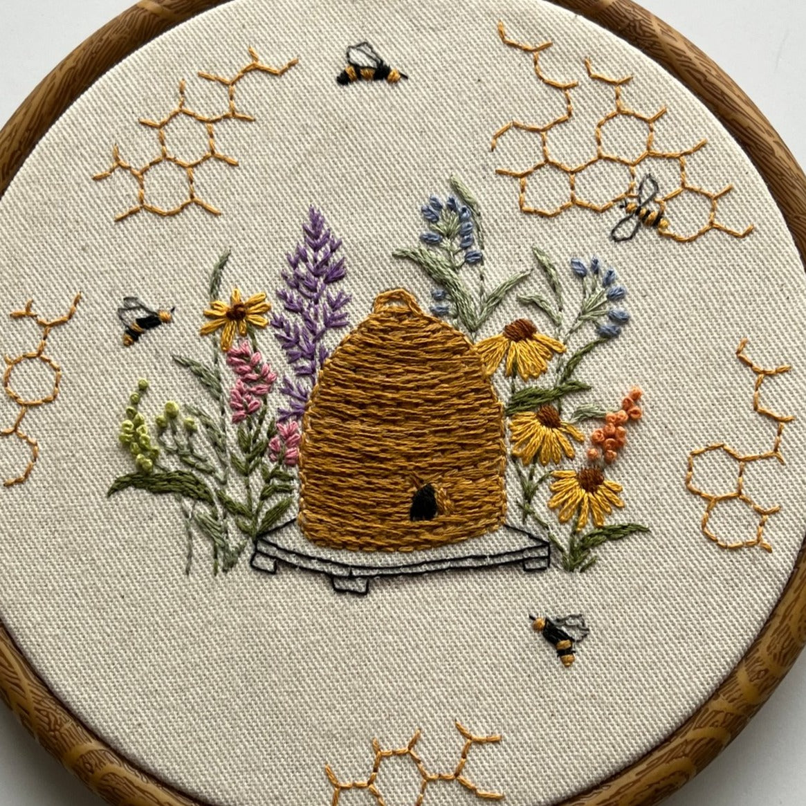 8" Let it Bee…Beehive Hand Embroidery PDF download