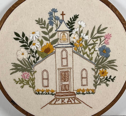 8" Church with Bouquet of Flowers & Pray Embroidery Pattern PDF Download