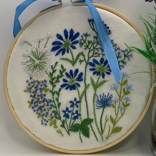 6" Beauty in Blue Floral Hand Embroidery PDF Download