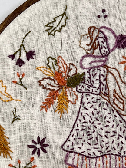 8” Autumn Girl Leaf Embroidery Wall Decor Kit