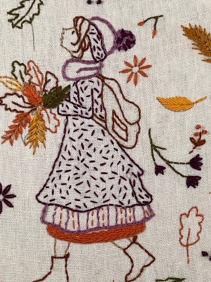 8” Autumn Girl Leaf Embroidery Wall Decor Kit