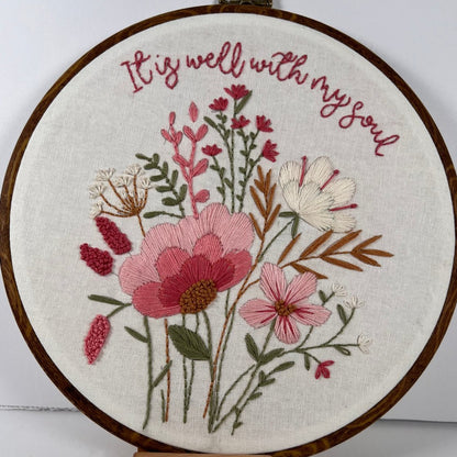 8" It is well with my Soul- Rose Floral Embroidery Pattern PDF