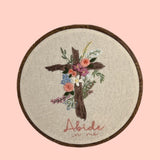 8” Abide, Rustic Cross Old Rugged Christian Cross Embroidery kit