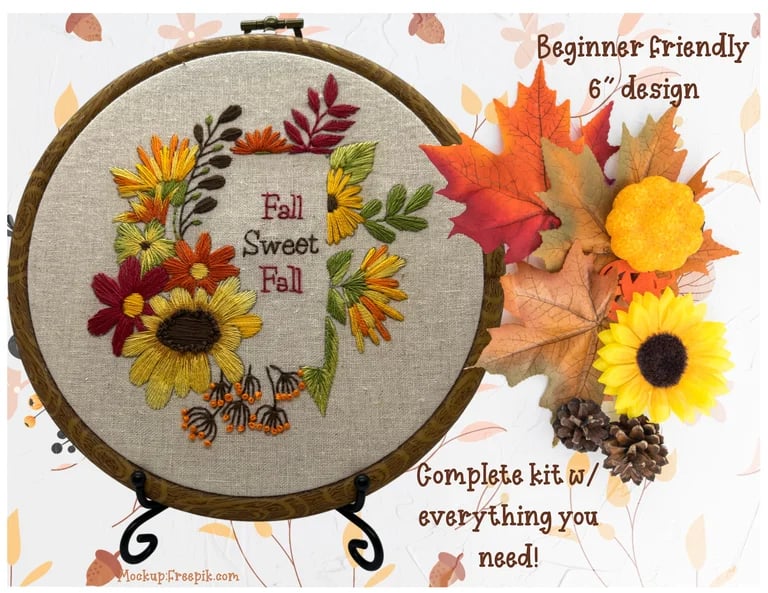 8" Autumn Fall Colors Sunflower Embroidery PDF Pattern