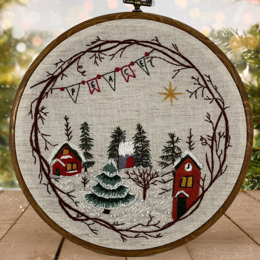 8” Christmas Village Grapevine Wreath Embroidery Kit