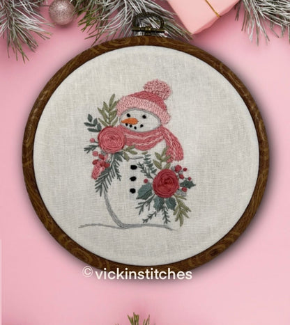 6" Multi Colored Option Floral Snowman Winter Embroidery Kit