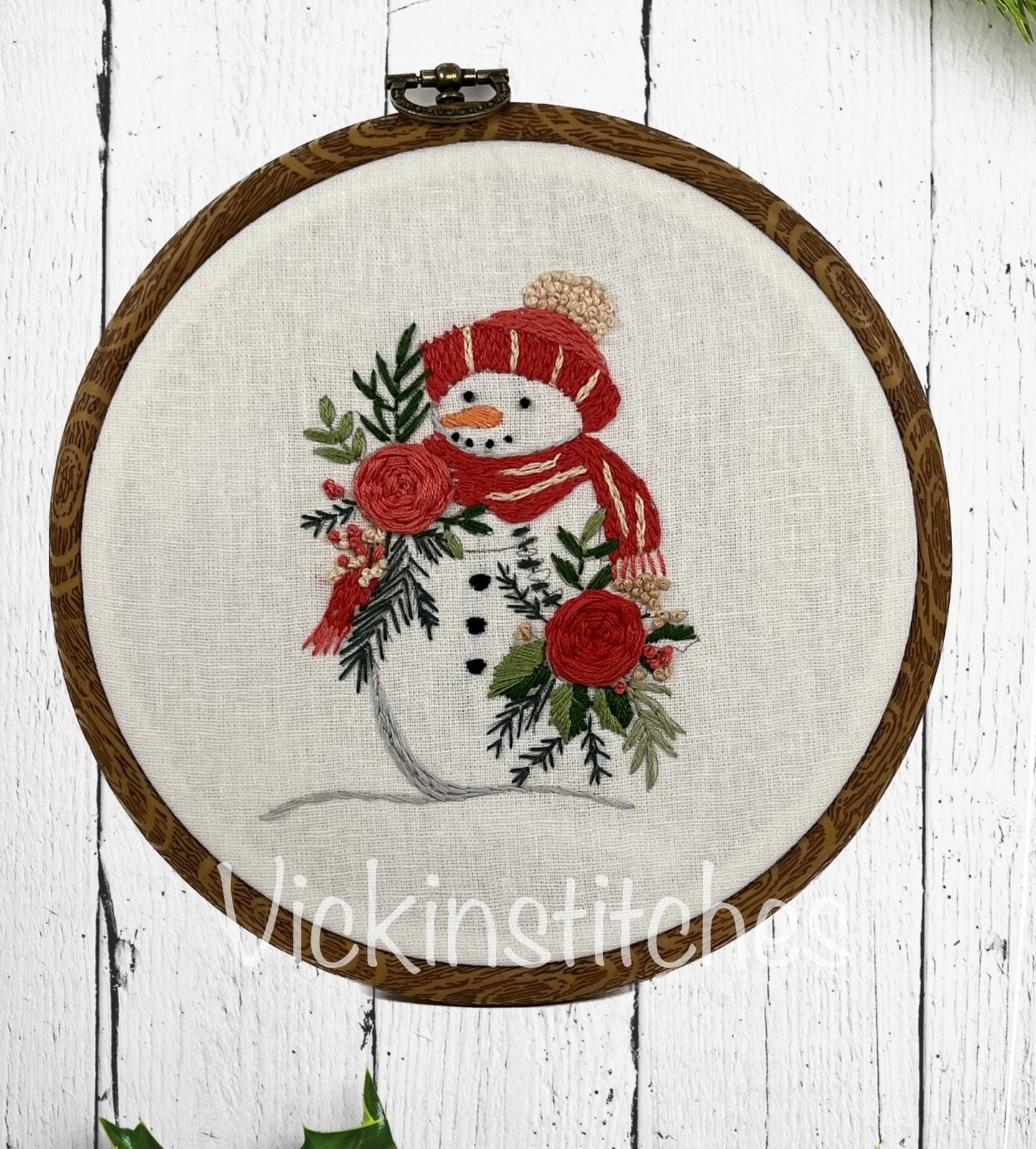 6" Multi Colored Option Floral Snowman Winter Embroidery Kit